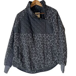 Abercrombie & Fitch Black Fleece Animal Print Jacket Sz M Asymmetrical Snaps